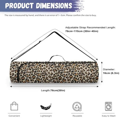 Yoga Mat Bag for Women & Men Full-Zip Yoga Mat Carrier Bag for Class Workout Park with Adjustable Strap - color: Leopard Print