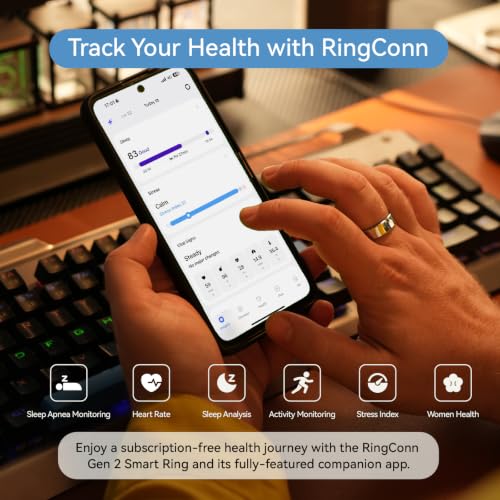 RingConn Gen 2 Smart Ring - Sleep Apnea Monitoring(Gold, Size 8) - color: Royal Gold, size: 8