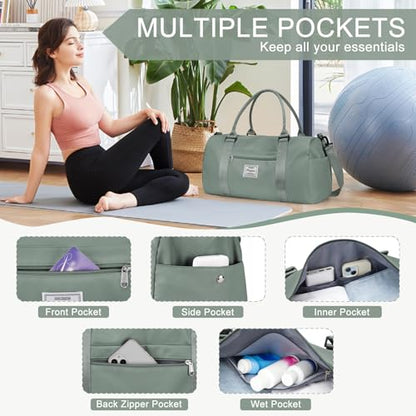 Gym Bag Womens with Shoes Compartment Travel Duffel Bag Dark Green - color: B5-Dark Green+Toiletry Bag