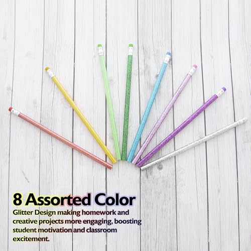BAZIC PRODUCTS Metallic Glitter #2 Pencils, Eraser, 8 Count | #2 HB lead, Glitter metallic barrels, eraser tops, school, gifts, party favors, fun everyday writing - size: 6 Count (Pack of 1)