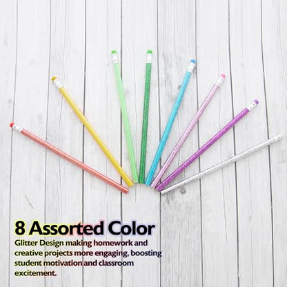BAZIC PRODUCTS Metallic Glitter #2 Pencils, Eraser, 8 Count | #2 HB lead, Glitter metallic barrels, eraser tops, school, gifts, party favors, fun everyday writing - size: 6 Count (Pack of 1)