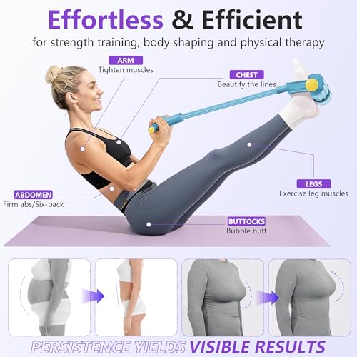 Pedal Resistance Band with Handle, 6-Tube Natural Rubber Exercise Bands - color: Blue