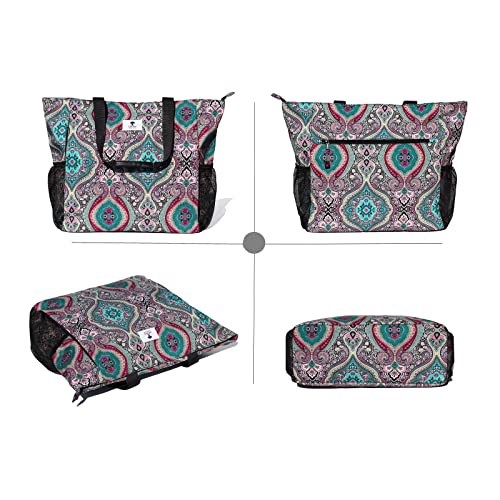 ESVAN Yoga Mat Bag Yoga Tote Carrier Shoulder Bag Carryall Tote for Office,Yoga,Pilates,Travel,Beach and Gym - color: E Bohemian Teal