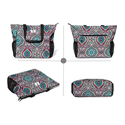 ESVAN Yoga Mat Bag Yoga Tote Carrier Shoulder Bag Carryall Tote for Office,Yoga,Pilates,Travel,Beach and Gym - color: E Bohemian Teal