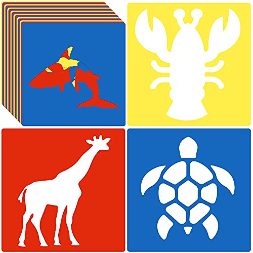 24 Pieces Stencils for Kids Transportation Sidewalk Chalk Stencils for Kids Ages 3-5 Colorful Large Animal for Drawing on Wall Floor Home Decor, 8 x 8 Inch(Classic Style)