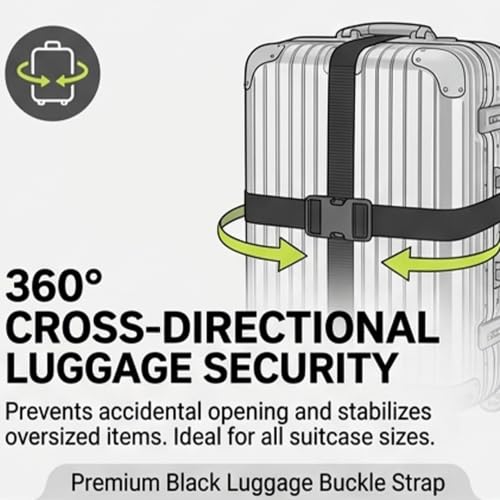 Black Luggage Strap Multiple Connector, Adjustable Bag Strap for Travel - size: 45Inch
