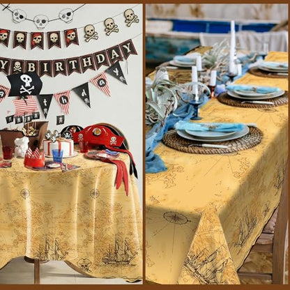Kochorie 2 Pieces Pirate Party Tablecloth Treasure Map Tablecover Nautical Adventure Plastic Tablecloth Navigation Supplies for Treasure Theme Birthday Party Decorations - style: Pirate