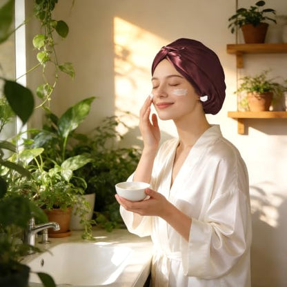 ZIMASILK 22 Momme 100% Mulberry Silk Bonnet for Sleeping Women, Burgundy - color: Burgundy