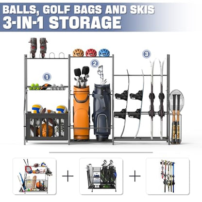 WALMANN Garage Sports Equipment Organizer Stand, Freestanding Ski Rack