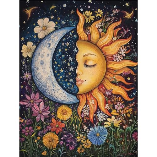 Sun&Moon Diamond Art Kits for Adults,Flowers Diamond Painting Wall Decor | Diamond Art Kit for Beginners, 5D DIY Full Drill Diamond Painting Gem Art, Home Wall Art Gifts(12x16 inch) - color: DP03930