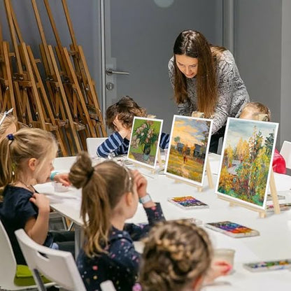 Mini Easels 12 Pack, Small Easels for Painting 24cm/9 Inch, Folding Design, Small Easel with 12 Palettes and 60 Brushes, Suitable for Outdoor Painting Party