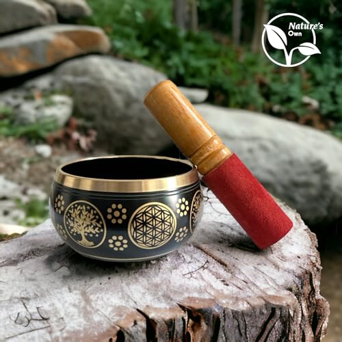 Nature's Own Tibetan Singing Bowl Set - 3.5 Inch, Black - Handcrafted in Nepal, Easy to Play - Ideal for Meditation, Yoga, Chakra Healing, Stress Relief, Spiritual Gifts for Men & Women - color: Black
