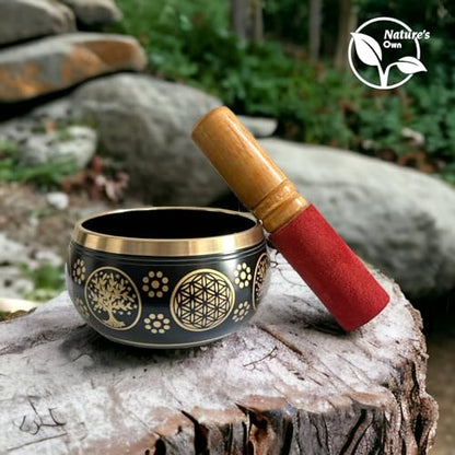 Nature's Own Tibetan Singing Bowl Set - 3.5 Inch, Black - Handcrafted in Nepal, Easy to Play - Ideal for Meditation, Yoga, Chakra Healing, Stress Relief, Spiritual Gifts for Men & Women - color: Black