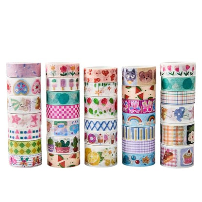 Kwaii Washi Tape 30 Rolls, Decorative Masking Tape for Junk Journal, Scrapbooking Supplies, DIY Crafting Supplies - style: Kwaii