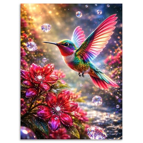 Hummingbird Diamond Art Kits for Adults Beginners 12x16 in, DIY Craft Gift | Animal Bird Diamond Painting Kits for Adults, Stress Relief, Home Wall Decor, 5D Full Round Drill Gem Art - color: DP-US02