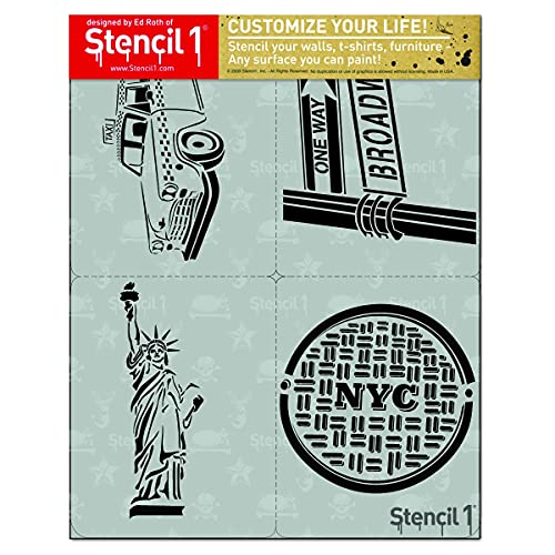 NYC Stencil 4 Pack 8.5" x 11" New York City Landmark Painting | Reusable Mylar DIY Designs for Walls Furniture Canvas Bags Shirts Arts Crafts Taxis Statue of Libery Broadway