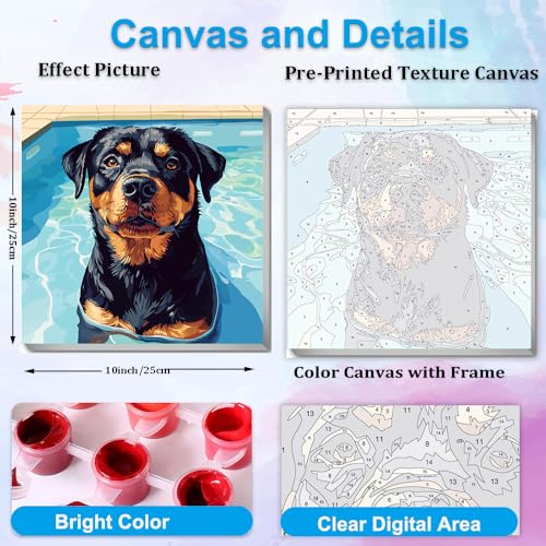 Artunion Framed Paint by Numbers Kit for Adults Beginners & Kids Ages 8-12,Rotweiler Dog Paint by Number with Frame,Dog Animal Paint by Numbers Kit on Canvas 10 * 10 Inch Without Easel - color: ZXT-374-F