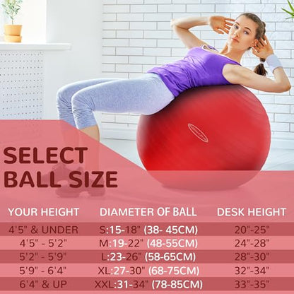 Fitvids Anti-Burst and Slip Resistant Exercise Ball Yoga Ball Fitness Ball Birthing Ball with Quick Pump - color: Red, size: L(23-26in/58-65cm)