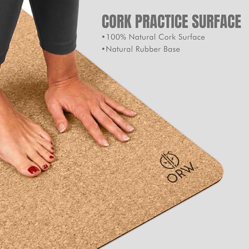 ORW Cork Yoga Mat, Non Slip Natural Rubber, Hot Yoga & Workout, 72”x24”