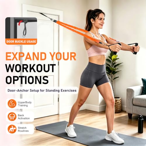 Multifunctional Pedal Resistance Band with Handles for Women Men - color: Orange