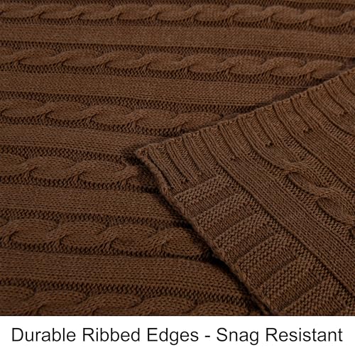 NTBAY Cotton Cable Knit Throw Blanket, 51 x 67, Brown - color: Brown, size: Throw(51"x67")