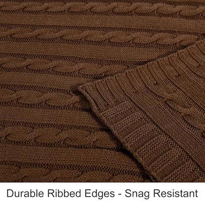 NTBAY Cotton Cable Knit Throw Blanket, 51 x 67, Brown - color: Brown, size: Throw(51"x67")