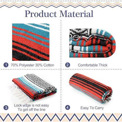 Peryiter 9 Pcs Mexican Yoga Blanket Striped Falsa, 45x70,Light Colors - color: Light Colors