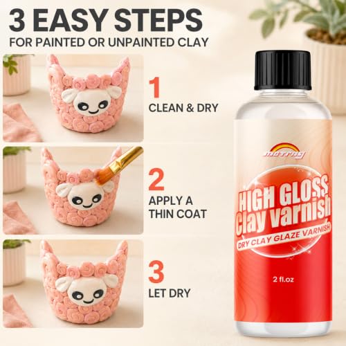 Clay Glaze, Air Dry & Polymer Clay Glaze Sealer & High Gloss Clear Varnish | Waterproof, Non-Toxic & Anti-Cracking, for Air Dry Clay, Polymer Clay, Oven Baked, Pottery, Modeling & Ceramic Clay