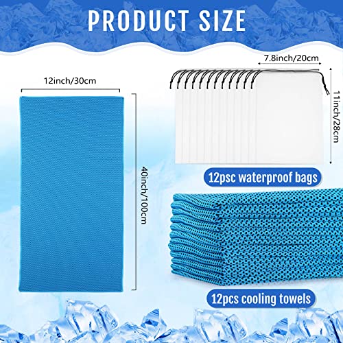 Hosuly 12 Pcs Cooling Towels for Face and Neck 12 x 40 Inch Workout Towels for Gym Fast Drying Hot Weather Sweat Rag Cold Cooling Cloth with 12 Bags Athletes Sport Yoga Golf(Light Blue) - color: Light Blue
