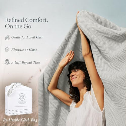 Threadmill Luxury Cotton Blankets for King Size Bed | All-Season Cozy 100% Cotton King Size Blanket | Herringbone Soft Fall Thermal Blanket fits California King Size Bed | Light Grey | All-Season Thermal Blanket, Soft & Breathable, Cozy Moisture-Wicking,