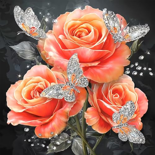 APTDYIGL 5D Flowers Butterfly Diamond Painting Kits for Adults Beginner | 13.7X13.7inch,Round Full Drill Diamond Dots with Gem Art Kits,And Relaxing Crafting,Home Wall Decor Gifts - color: HP82