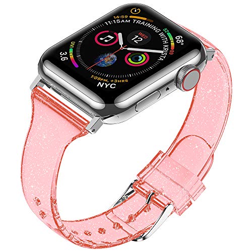baozai Compatible with Apple Watch Band for Women, Slim Shiny Clear Glitter Soft Wristband for Apple iWatch Series 1-11, SE, 42mm 41mm 40mm 38mm, Glistening Red - color: Glistening Red, size: 42mm(Series 11/10)/41mm/40mm/38mm
