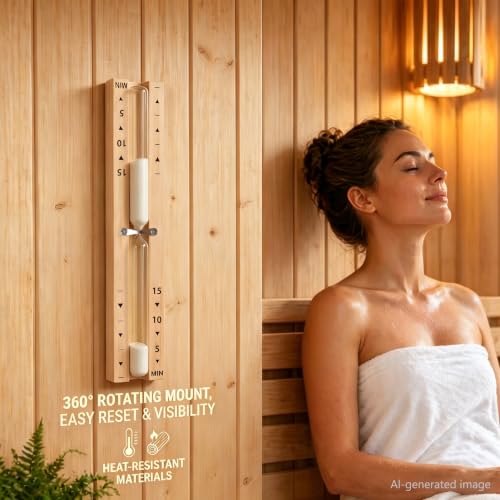Sauna Sand Timer 15 Minute Wooden 360° Rotating Hourglass for SPA Home