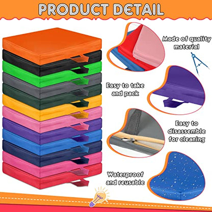 Timgle 25 Pcs Floor Cushions for Classroom 15 Inch Flexible Seating Bulk with Handles 1.6 Inch Thick Foam Floor Pillows Portable Seating for Home School Kindergarten Daycare Nursery Playroom(Square) - style: Square