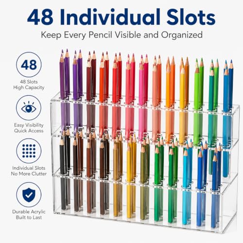 Cabilock 48-Slot Acrylic Pen Display Stand, Marker and Brush Organizer, Pen Holder, Makeup Eyebrow Art Brush Rack for Home Office Desk School