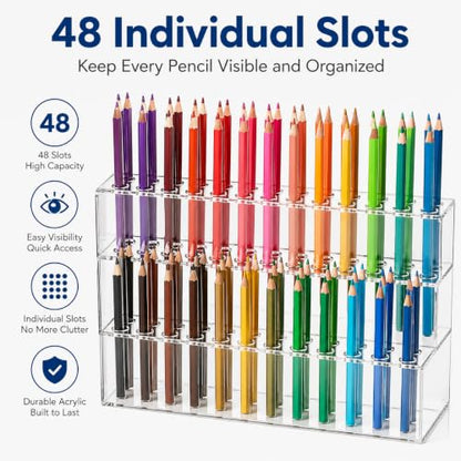 Cabilock 48-Slot Acrylic Pen Display Stand, Marker and Brush Organizer, Pen Holder, Makeup Eyebrow Art Brush Rack for Home Office Desk School