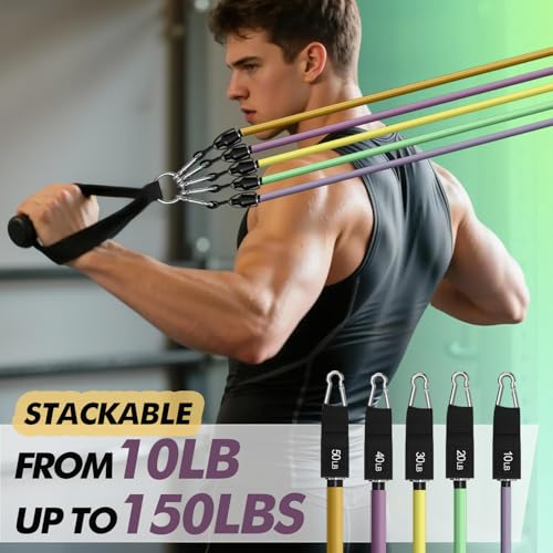 WHATAFIT Resistance Bands with Handles, 5-Level Exercise Bands for Workout - color: Navy Blue