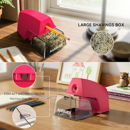 Electric Pencil Sharpener for 6 to 8 mm Pencils Helical Blade Fast 4 Second Sharpening Large Shavings Bin Non Slip Feet Safe Design for Classroom Office and Home Pink(S1131) - color: Pink