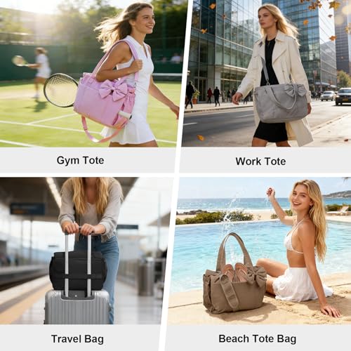 Gosect Women’s Crush Bow Puffer Tote Bag, Water Resistant Laptop Travel Yoga Work Bag - color: Black