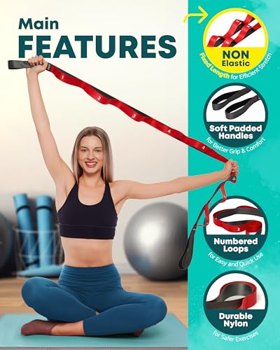 Stretching Strap with Loops, Non Elastic Stretch Band for Physical Therapy