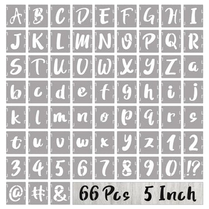 BAMIDELE 5 Inch Letter Stencils and Numbers, 66 Pcs Reusable Plastic Alphabet Symbol Interlocking Drawing Template Kit for Painting on Wood, Wall, Chalkboard, Fabric, Door Porch, Signage - size: 5 Inch