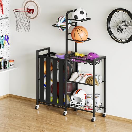 Homeiju Ball Storage Garage Sports Equipment Organizer, Metal, Black