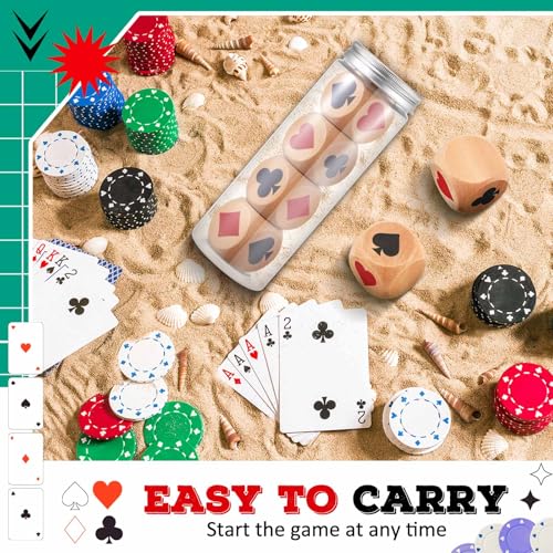 Seenelling 4 Pcs Wooden Marker Dice with Box for Euchre Game,Brown,1.57'' | Ace Indicator for Poker, Wooden Dice Cube with Clear Prints, Great Gift for Card Players, Storage Tube Included
