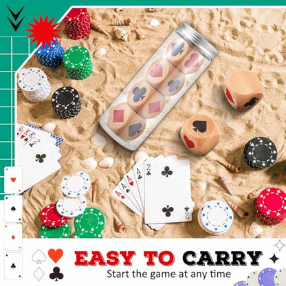 Seenelling 4 Pcs Wooden Marker Dice with Box for Euchre Game,Brown,1.57'' | Ace Indicator for Poker, Wooden Dice Cube with Clear Prints, Great Gift for Card Players, Storage Tube Included