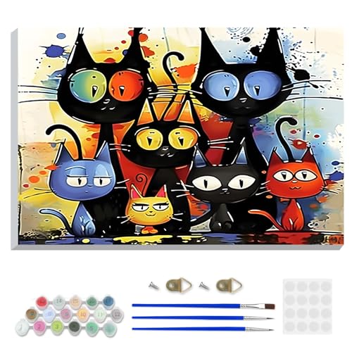 DOMROM Framed Paint by Numbers Cat for Kids Beginners, Adult Paint by Number Kits Animal on Canvas, Acrylic Number Painting Cat Craft Kits for Gift Home Decor 8x12in - color: OMQ076