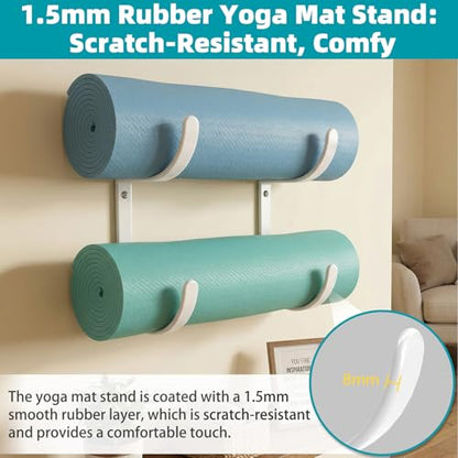 Yoga Mat Holder Wall Mount，No-Tie Mat Storage Rack With Rubber Coating | for Exercise Mat，Pilates Mat，Hanging Foam Roller and Home Gym Equipment Accessories - color: 2-Tiers （yoga mat holder）