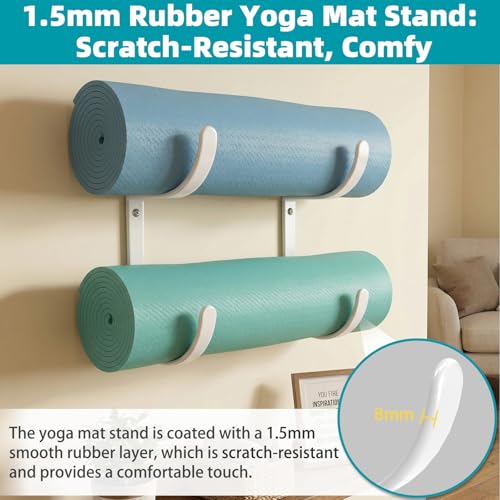 Yoga Mat Holder Wall Mount，No-Tie Mat Storage Rack With Rubber Coating - color: 2-Tiers （yoga mat holder）