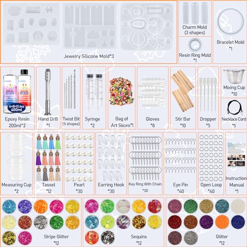 IGaiety Resin Jewelry Making Kit with Silicone Molds, 278PCS Starter Set | Reusable Silicone Molds with Smooth Release, Durable Jewelry Findings and Colorful Embellishments for Creative DIY Projects - size: X-Jewelry Mold