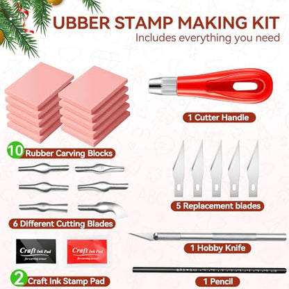 WAYCOM 10-Pack Linoleum Blocks for Printmaking: Linocut kit with Tools & Ink - 4x6 Rubber Carving Blocks - Art Craft Supplies for Beginners & Hobbyists - Gifts for Christmas/Birthday/Art Enthusiast - color: 10 Rubber Blocks + Carving Tool Kit