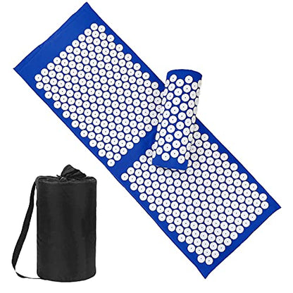 XiaoMaGe 47" Acupressure Mat and Pillow Set with Carry Bag (Blue) | Large acupuncture mat for neck & back pain relief, muscle relaxation, circulation support, and post-workout recovery - color: Blue-large